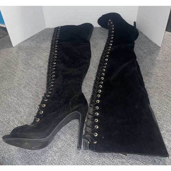 Dollhouse Thigh High Boots Black High Block Heel Dressy Tall Sock Boot Size 8.5 - Picture 2 of 15